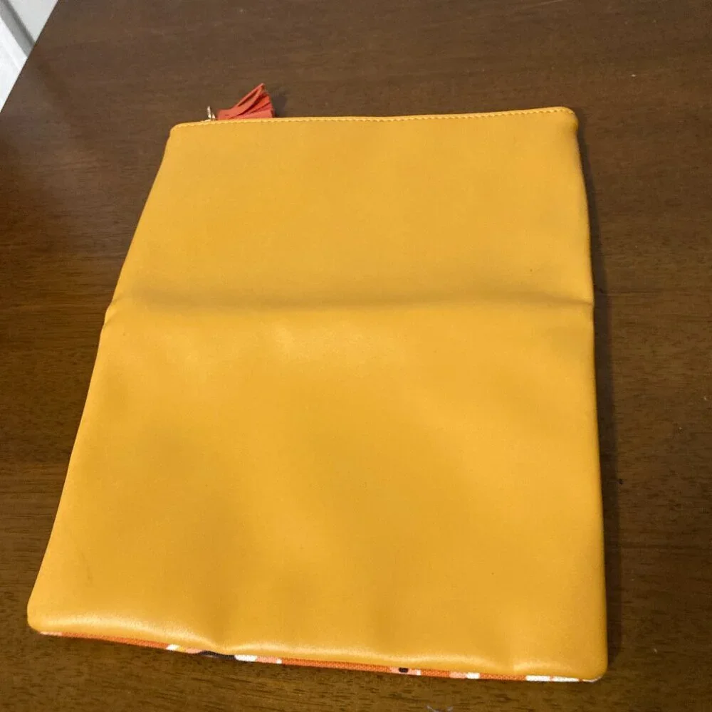 Rachel Pally Fold Over Clutch‎ Retro Orange Yellow Floral Makeup Bag